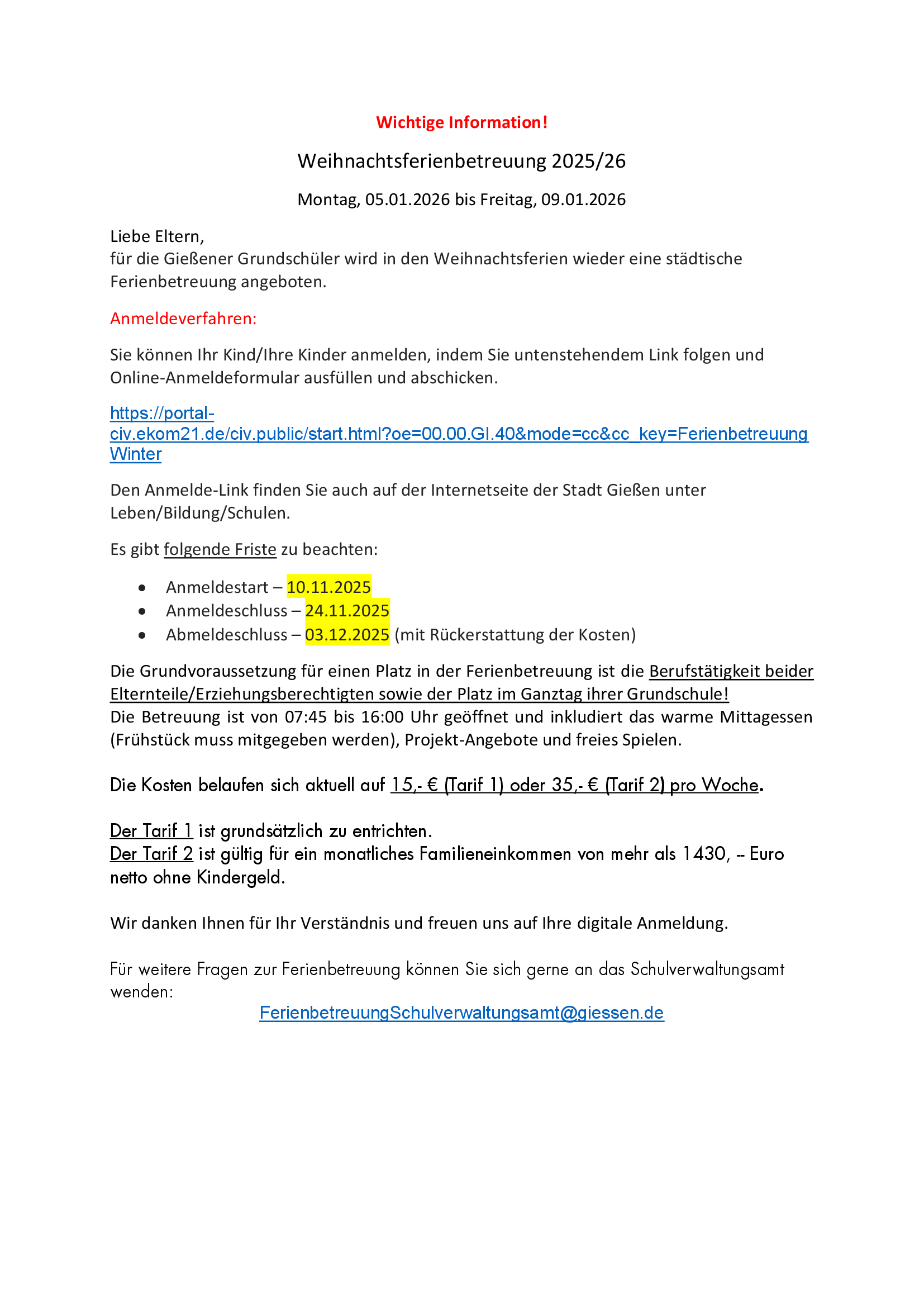 Digitale Winterferienanmeldung 2025 26